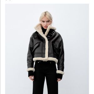 Zara faux leather fleece collar jacket